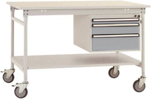 Manuflex BB5381.9006 Komplett-Beistelltisch BASIS mobil mit Melamin-Platte und Gehäuse-Unterbau, Farbe: Alusilber, B/T/H: 150 x 80 x 85 cm - Bild 1