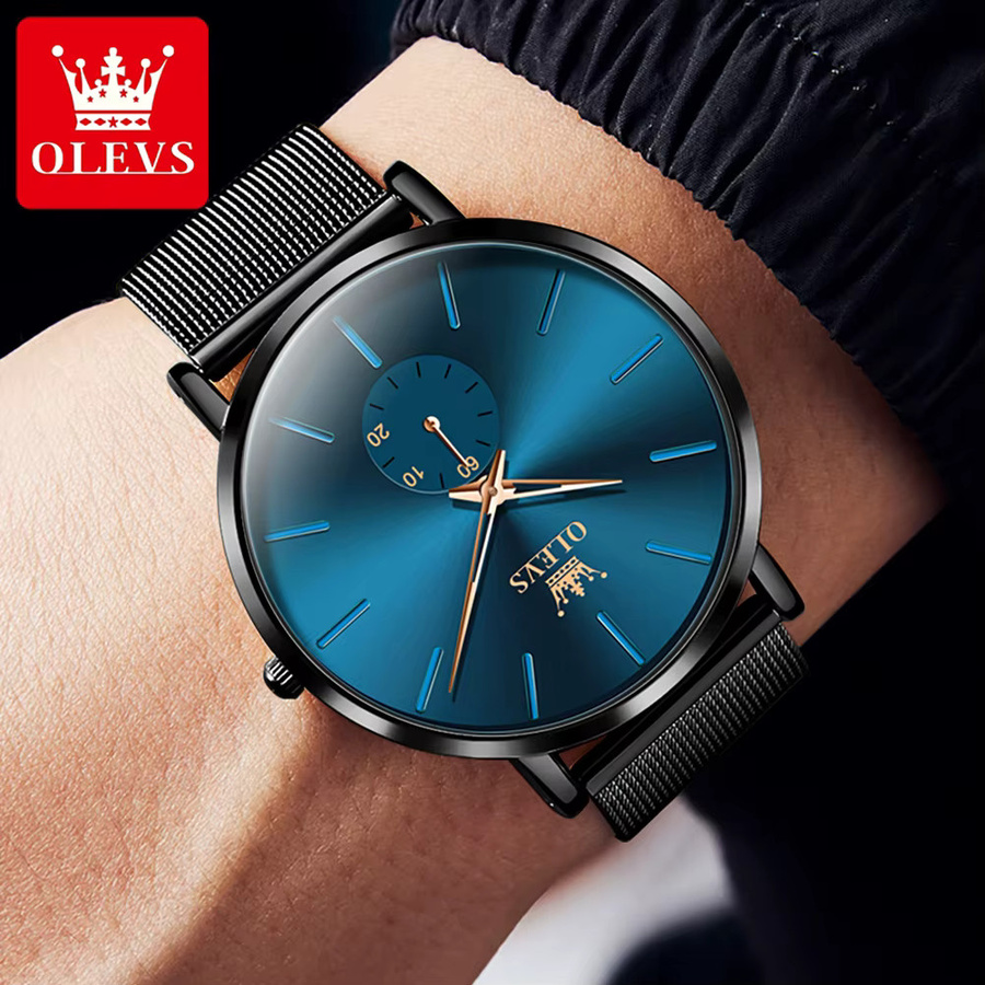 OLEVS Armbanduhr, Quarz, Edelstahl, Milanaise, Black Blue, Herren - Bild 2