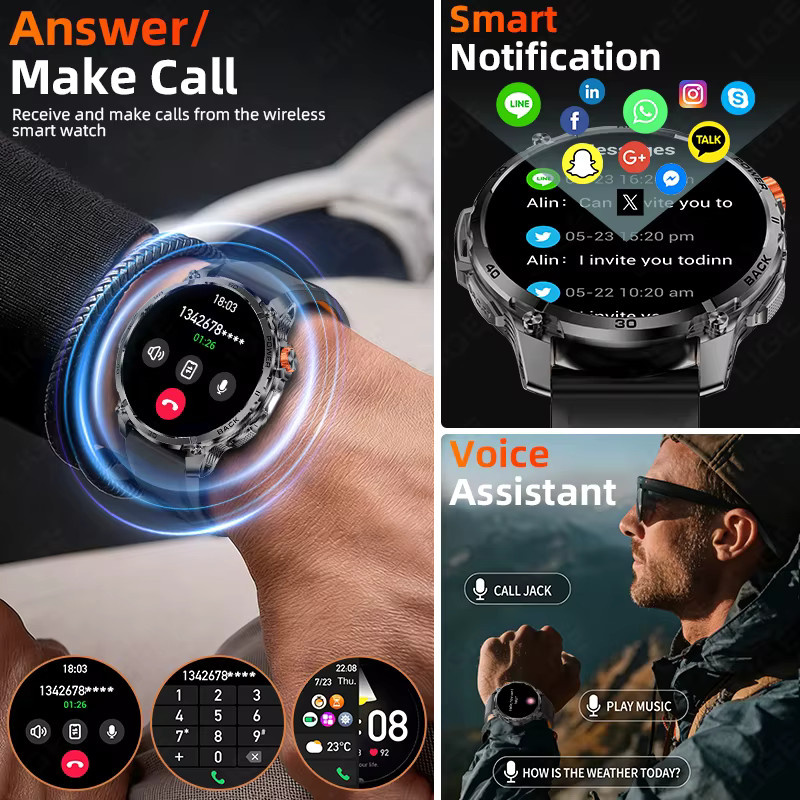LIGE Smartwatch, Schwarz, Silikon, Bluetooth, Wasserdicht - Bild 3
