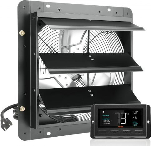 VEVOR Shutter Exhaust Fan mit EC-Motor und Temperatur-Feuchtigkeits-Regler, 356 mm, 1024 CFM, verstellbare Geschwindigkeit, Wandmontage zur Belüftung und Kühlung für Gewächshäuser, Garagen und Schuppen - Bild 1