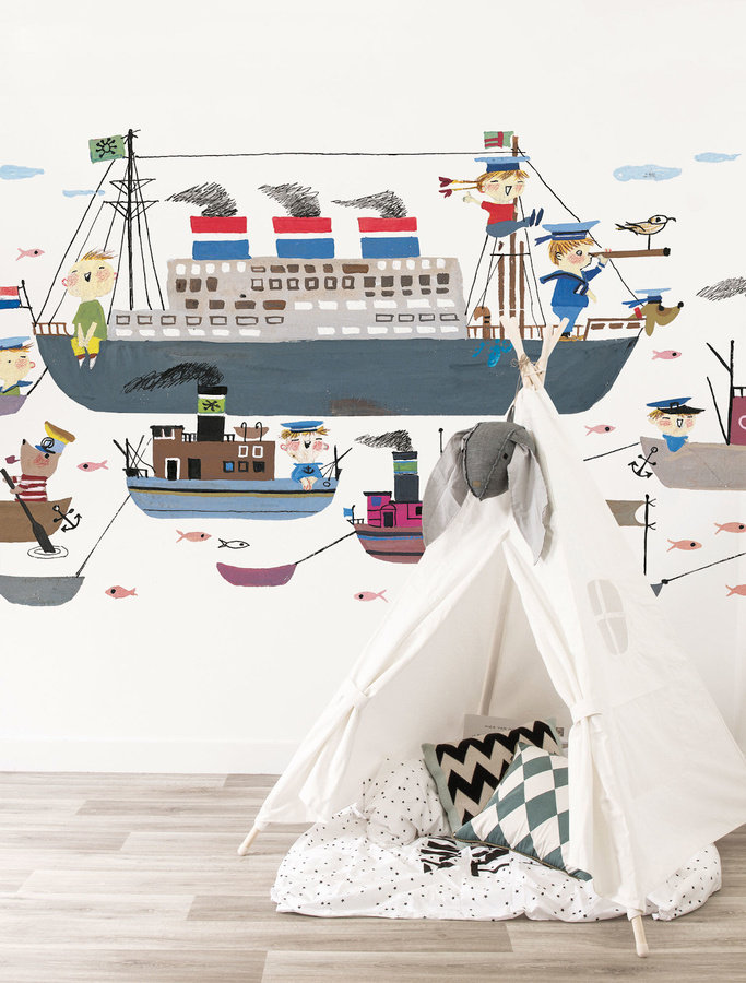 KEK Amsterdam Mural Holland America Line Wandgestaltung Multicolor Vintage Abstract Breite: 3,896 m - Bild 1