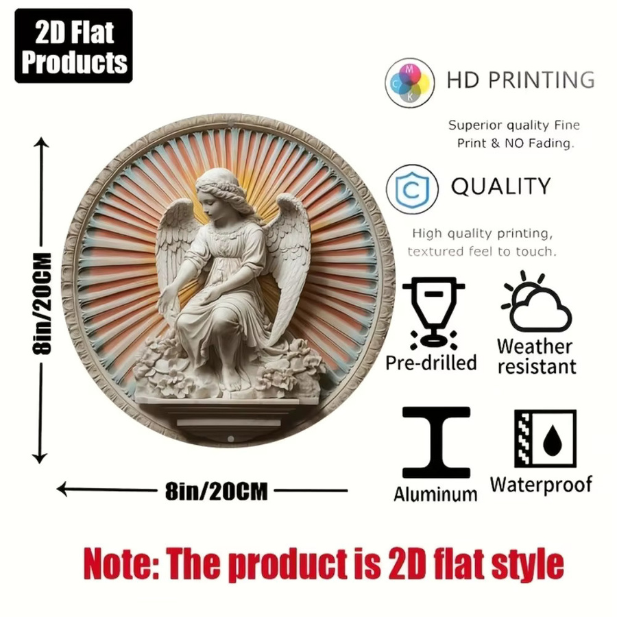 CIFBUY Rundes Aluminium-Metallschild mit 2D-Engelsflügel als rustikale Wanddekoration, Durchmesser: 20,3 cm - Bild 3