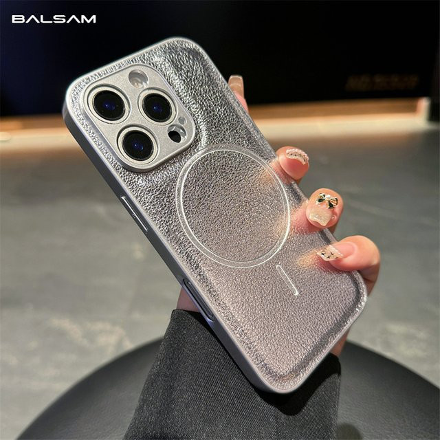 MagSafe Schutzhülle aus PU-Leder mit Textur für iPhone 16 15 14 Plus 13 12 Pro Max in Balsam, Blau und Silber - Bild 1