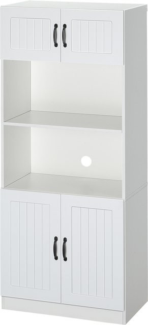 HOMCOM Küchenschrank Küchenbuffet Hochschrank in Weiß mit Mikrowellenregal und verstellbaren Regalböden im Landhausstil - Bild 1