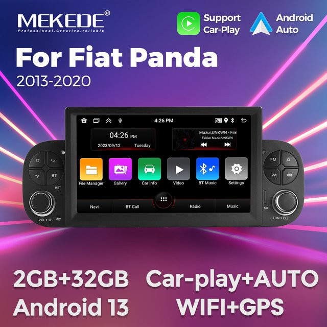 MEKEDE 7 Zoll Multimedia-Player für Fiat Panda 2013 - 2020 mit Carplay und Audio Stereo in Schwarz - Bild 1