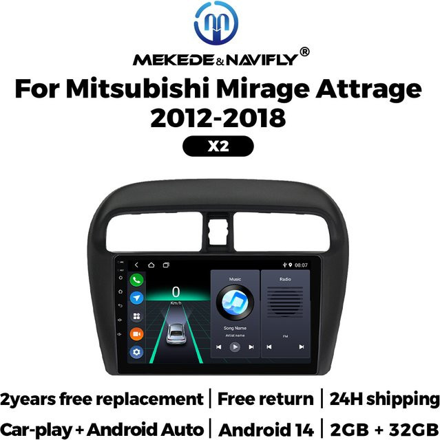 Navifly 2Din Android Auto Multimedia Radio Stereo für Mitsubishi Mirage Attrage 2012-2019 und Space Star 2014, 9 Zoll, Schwarz - Bild 1