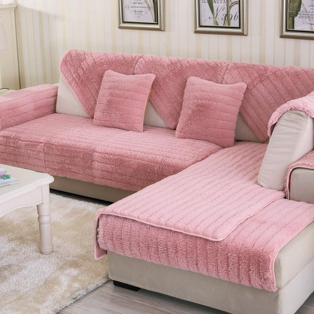 WTEMPO Winter-Sofabezug aus Plüsch in Pink, quadratisches Sofakissen, rutschfest und waschbar, B/T/H: 70 x 70 x 70 cm - Bild 1