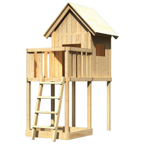 Karibu Spielturm Frieda Set mit Anbau aus Holz in Natur und Beige, B/H/T: 137 x 291 x 119 cm - Bild 4
