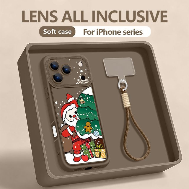 YISHANGOU Handyhülle mit Weihnachtsmann-Design und Riemen, stoßfeste TPU-Schutzhülle für iPhone 17 Pro Max, 16, 15, 14, 13, 12, 11 Pro Max, Farbe: Schwarz/Mehrfarbig - Bild 1