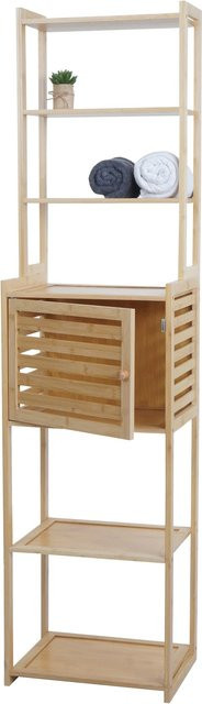 MCW Bambus Badschrank mit Türen und offenen Regalfächern, Beige/Braun, H x B x T: 165 x 42 x 30 cm - Bild 1