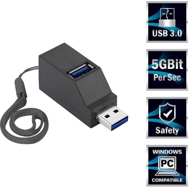 3-Port Mini USB Hub 3.0 High-Speed Splitter mit 2x USB 2.0 und 1x USB 3.0 in Schwarz - Bild 1