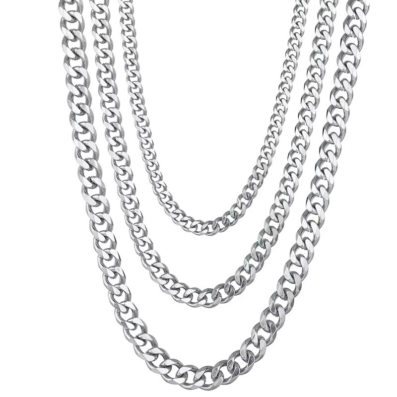 DAIPAN Halskette Edelstahl, Silber, Cuban Link, Unisex - Bild 3