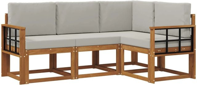 vidaXL Outdoor-Sofagarnitur in L-Form aus massivem Akazienholz mit Kissen in Grau und Natur - Bild 1