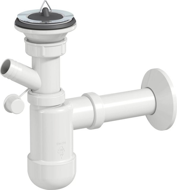 Prevex Preloc Siphon Ø 32 mm aus Kunststoff in Schwarz mit Gummistopfen und platzsparender Bauweise - Bild 1