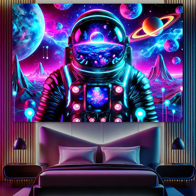 VIKAMA Cyberpunk Space Astronaut Neon Wandteppich, Mehrfarbig, B/H: 60 x 40 cm - Bild 1