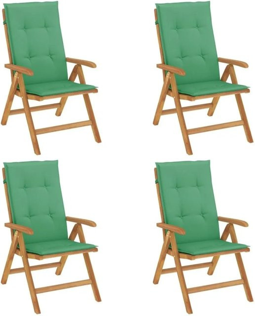 vidaXL Gartenstuhl-Set aus Teakholz mit grünen Kissen, 4 Stück - Bild 1