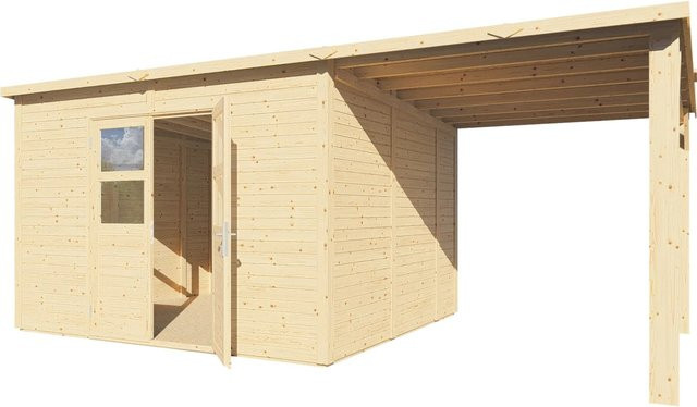 Bertilo Holz-Gartenhaus-Set Borkum 2 in Natur mit Sicherheitsglas und Zylinderschloss, B/T: 556 x 290 cm - Bild 1