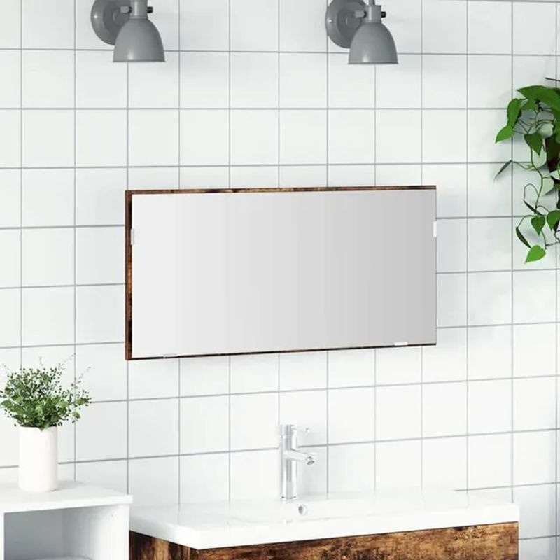 Modern Wandspiegel mit LED-Beleuchtung von vidaxl, rechteckig, Braun, B: 80 cm, T: 8,5 cm, H: 37 cm - Bild 1