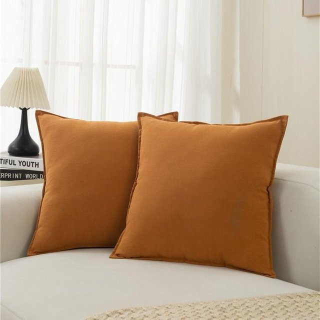 2 Stück HASE FiFi Kissenbezüge aus Baumwoll-Samt-Fell in Orange, Boho Modern Nordisch, B/H: 40 x 40 cm - Bild 1