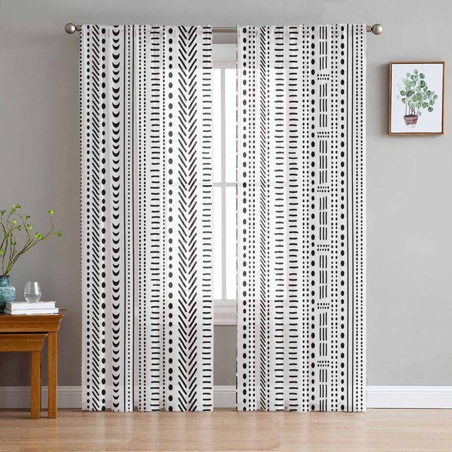 Super Six Transparentes Tüll-Fensterdekoration im Vintage Bauernhaus Stil mit Böhmischer Textur, Farbe: Weiß, B: 135 cm, H: 137 cm - Bild 1