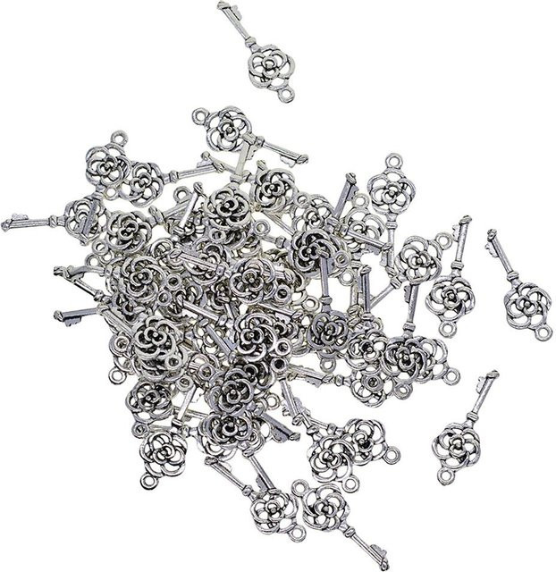 Schlüssel-Charms-Anhänger, silber, Blumen, 27x11mm, Unisex - Bild 1