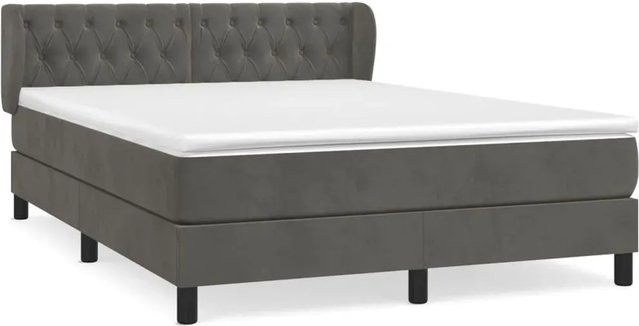 vidaXL Boxspringbett mit Matratze in Dunkelgrau aus Samt, Hybrid-Modell mit Taschenfederkern, Breite: 140 cm, Tiefe: 200 cm - Bild 1