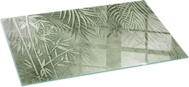 Tulup Glasplatte für Kamin mit tropischen Blättern in Grün, B/T/H: 140 x 70 cm - Bild 1