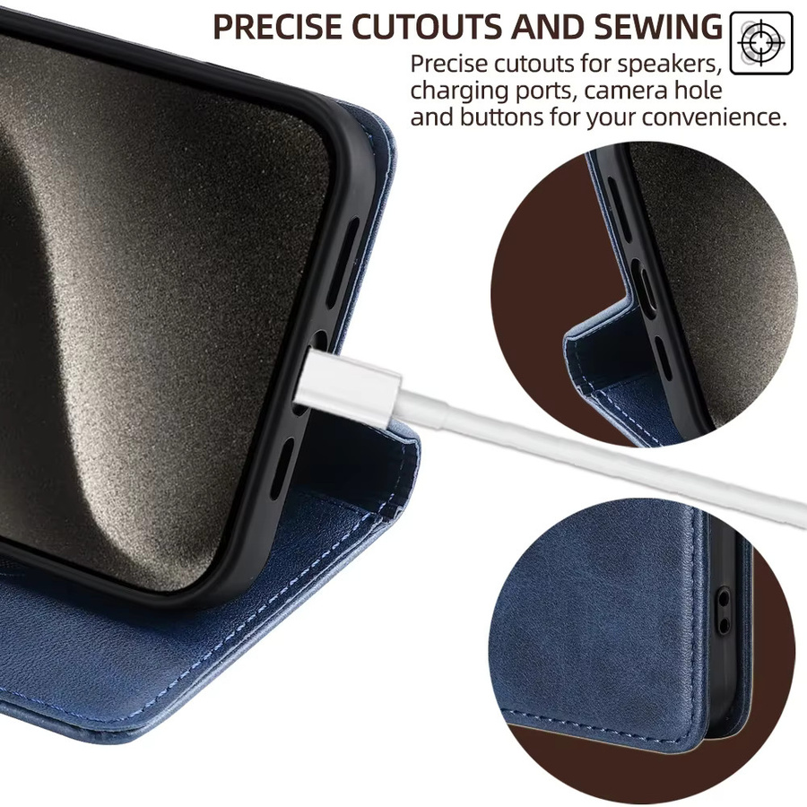 Business Leder Handyhülle für Apple iPhone als magnetische Brieftasche mit Kartenfächern in Blau - Bild 5