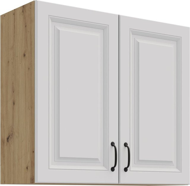 Hängeschrank Stilo in Weiss und Eiche Artisan mit Einlegböden, Breite: 80 cm - Bild 1