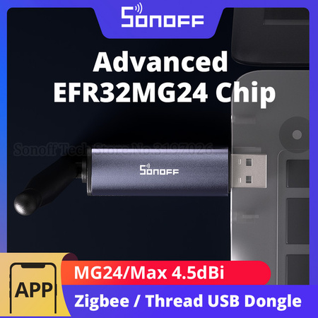 SONOFF Dongle Plus MG24 Zigbee USB Stick mit EFR32MG24 Chip und High-Gain Antenne in Grau