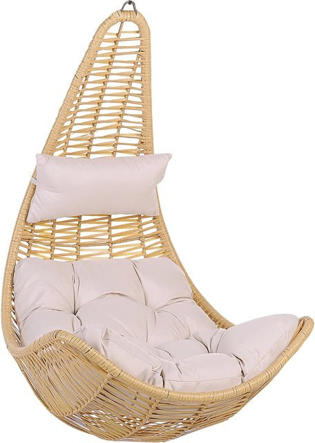 Beliani Hängesessel in Schalenform aus Rattan und Metall in Beige mit Polsterung, B/T/H: 80 x 83 x 120 cm - Bild 1