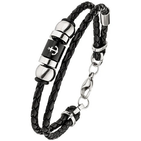 Colfem Armband, Anker, 2-reihig, Leder geflochten, Edelstahl, Silber, Herren, 21 cm - Bild 1