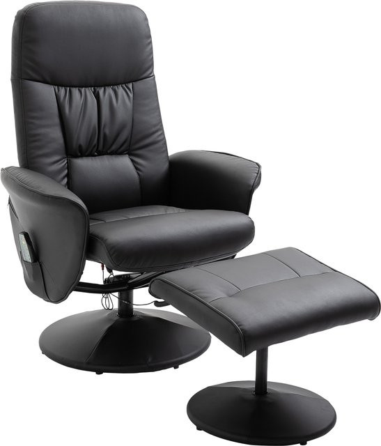 HOMCOM Relaxsessel mit Hocker und Massagefunktion in Schwarz aus Kunstleder, B/T/H: 76 x 81 x 105 cm - Bild 1