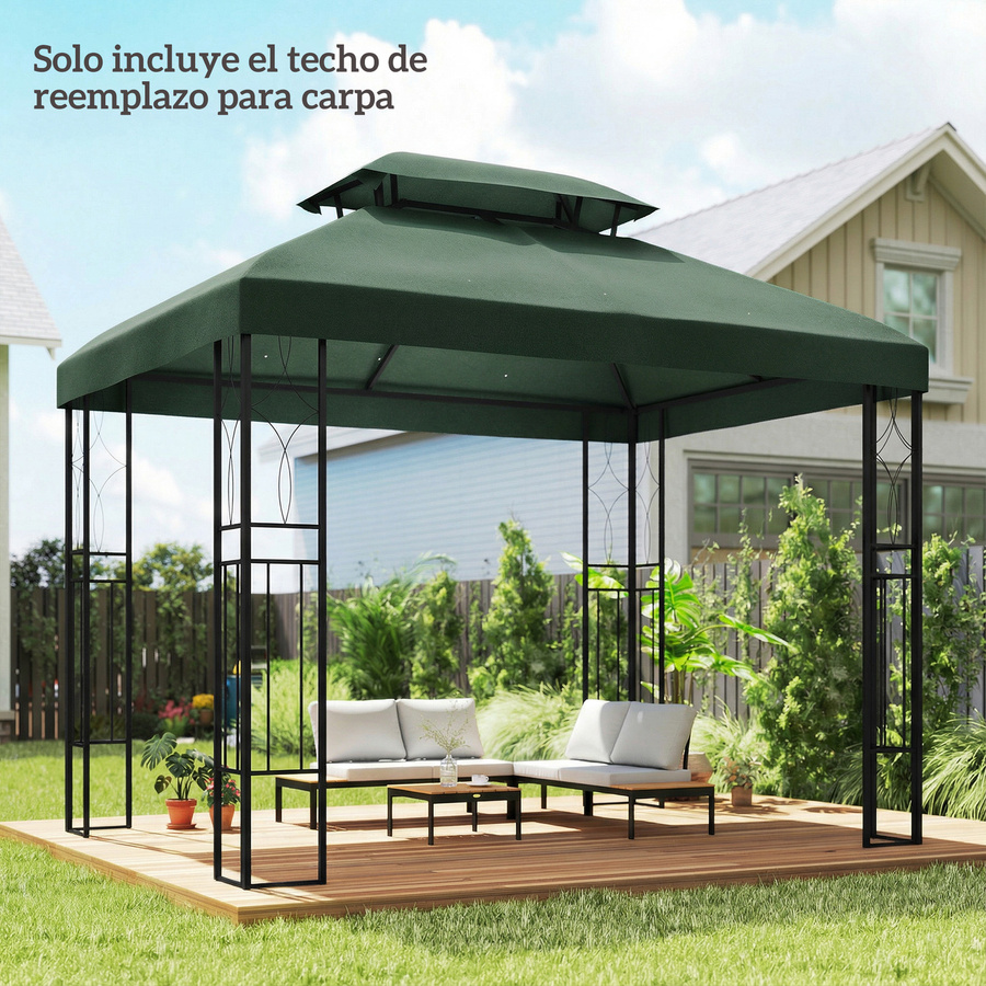 Outsunny Ersatzdach für Pavillon mit Doppelstockdach und UV-Schutz, Grün, B/T: 400 x 300 cm - Bild 2