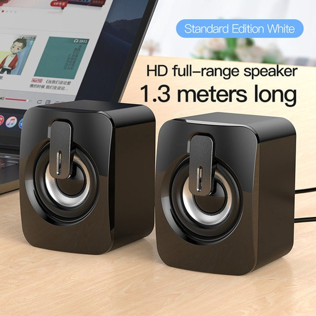 AyeBeau Stereo Mini Lautsprecher für Desktop-Computer und Laptop, Schwarz, Kabelgebunden - Bild 1