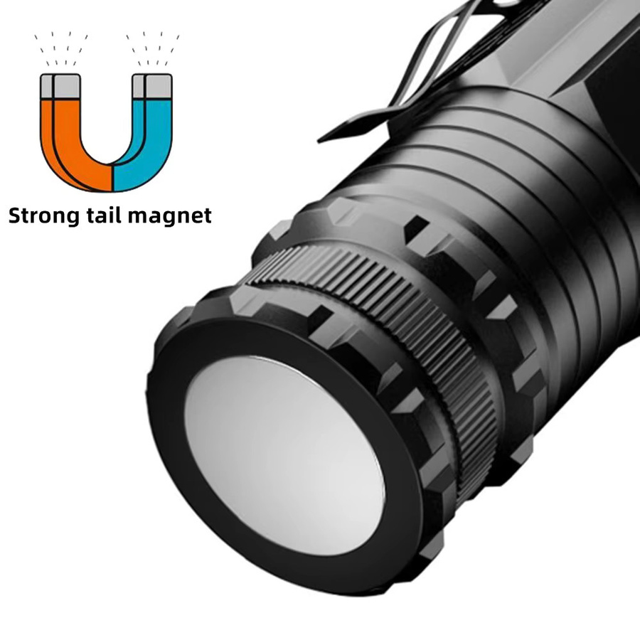 Alonefire 3-LED Mini Hochleistungs-Taschenlampe in Schwarz, USB wiederaufladbar mit Magnet und Aluminiumgehäuse - Bild 4