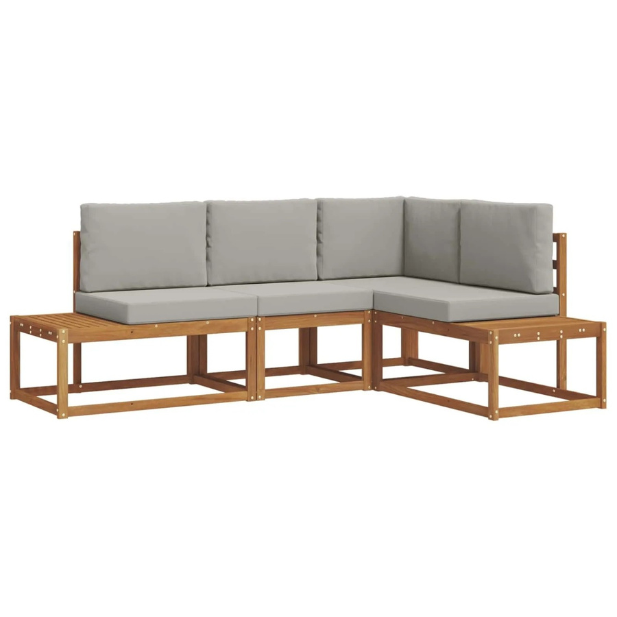 vidaXL 4-tlg. Outdoor-Sofagarnitur L-Form aus Akazienholz mit Kissen in Natur und Hellgrau - Bild 2