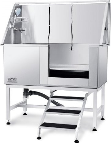 VEVOR Hundewaschstation aus Edelstahl mit Treppe und Zubehör, Professionelle Hundewanne für große, mittlere und kleine Hunde, Farbe: Silber, Breite: 127 cm - Bild 1