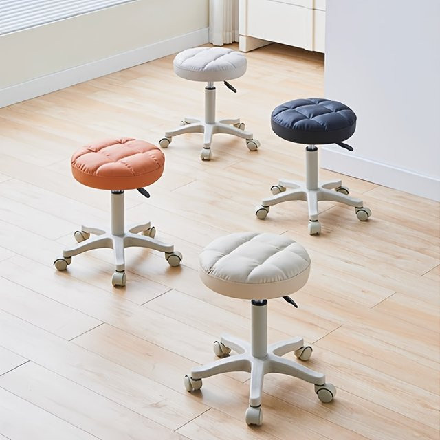 LIUSHADUOLA Rollhocker Grau, höhenverstellbarer runder Stuhl aus Kunstleder mit Rollen und Drehfunktion für Home Office und Salon - Bild 1