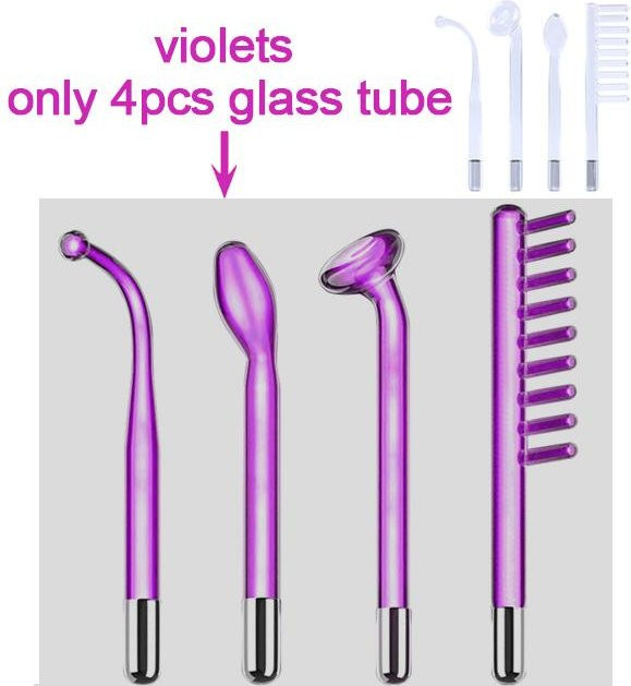 DARSONVAL Hochfrequenz-Gesichtselektroden-Düsenaufsatz, 4 Stück Glasröhrchen, Violett - Bild 1