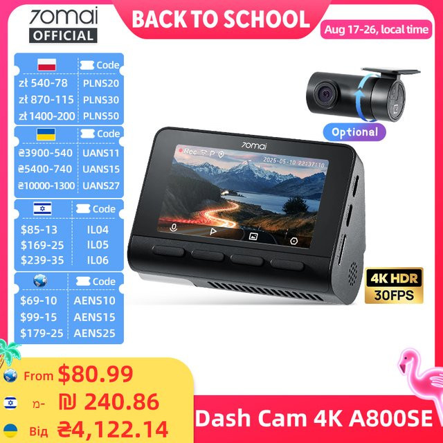 70mai A800SE Dash Cam 4K UHD mit GPS, WiFi und Sprachsteuerung in Schwarz - Bild 1