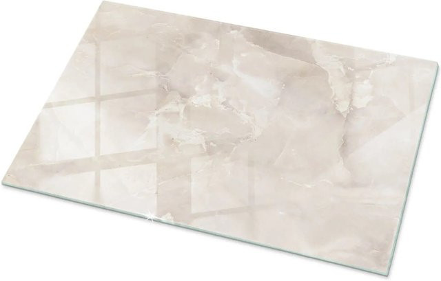 Tulup Tischplatte aus Glas mit Marmor-Textur in Beige und Weiß, rechteckig, B: 100 cm, T: 70 cm - Bild 1