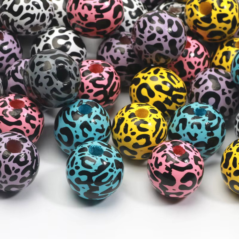 Laudsong Naturholzperlen, Leopardenmuster, rund, 16 mm, 10 Stück - Bild 2