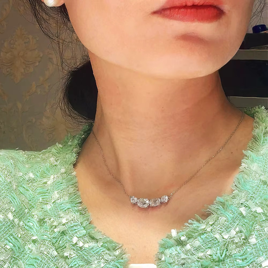 BXINY Halskette 4-Stein-Anhänger, 925 Silber, Diamant, Damen - Bild 4