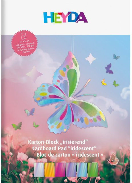 Heyda Konstruktionspapier Karton-Block Irisierend Multicolor B: 24 cm, H: 34 cm - Bild 1