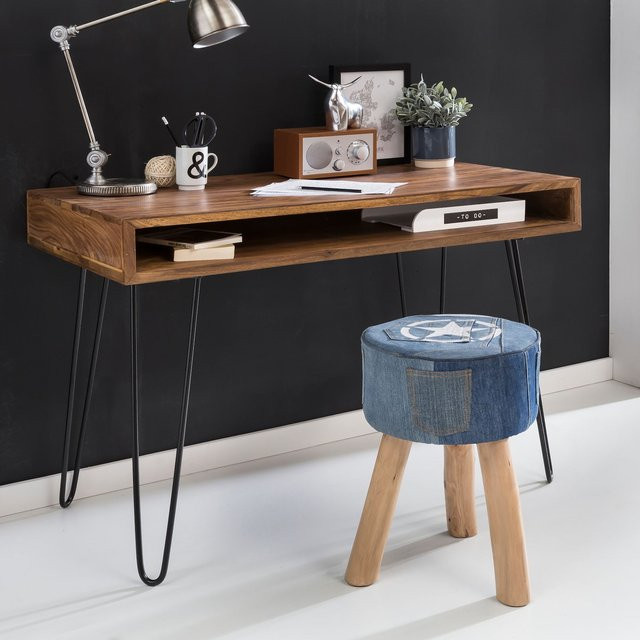 FineBuy Schreibtisch aus Massivholz Sheesham in Braun, B/T/H: 110 x 60 x 76 cm - Bild 1