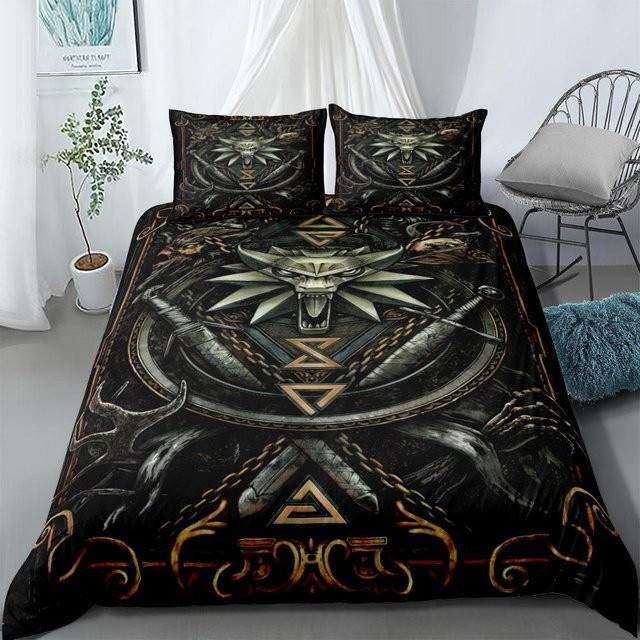 Witcher Folk Bettwäsche-Set von JMG Household Supplies in Schwarz, bestehend aus Bettbezug und Kissenbezug aus Mikrofaser, Breite: 140 cm, Höhe: 210 cm - Bild 1