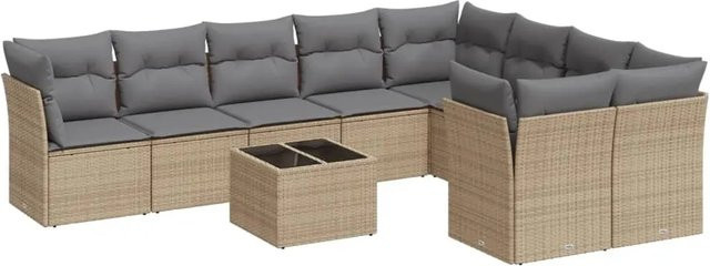 vidaXL 10-teilige Garten-Sofagarnitur aus Polyrattan in Beige mit Tisch und Polsterkissen - Bild 1