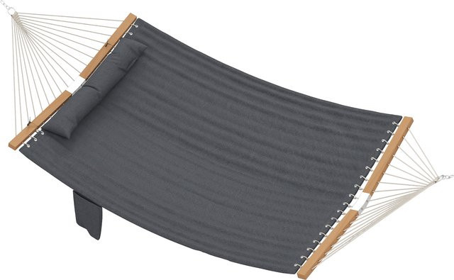 Outsunny Doppelhängematte für Garten und Balkon Grau, zweilagige Hängematte aus Polyester mit Kopfstütze und Magazintasche, B/T/H: 200 x 140 cm - Bild 1