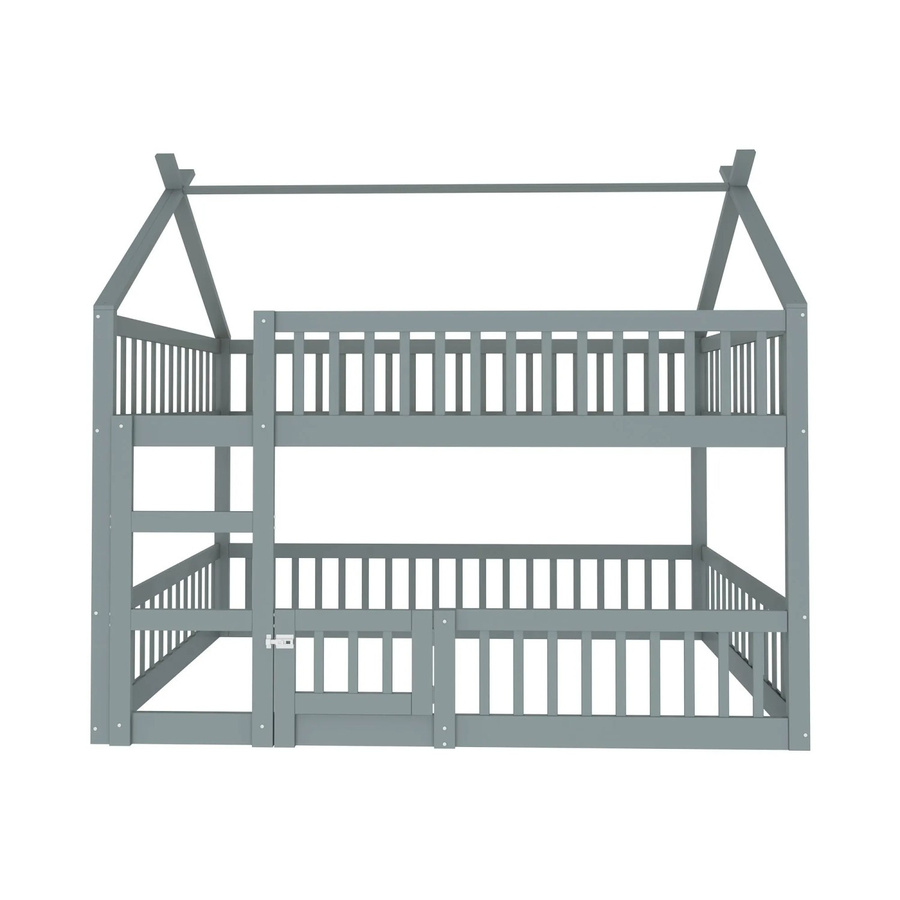 Merax Etagenbett für Kinder mit Treppe in Grau und Weiß, Massivholz-Design, H x B x T: 205 x 140 x 205 cm - Bild 2